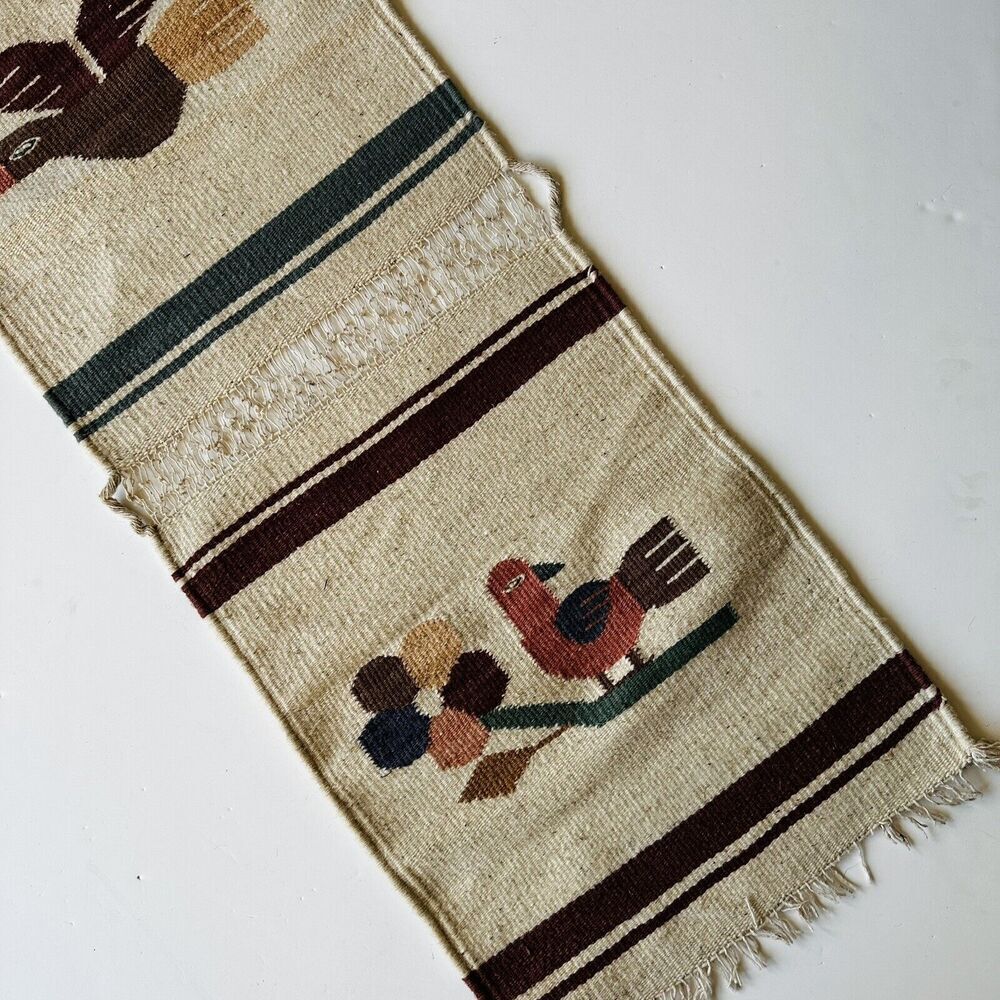 Vintage Hand Woven Zapotec Indian Mexican Wool Oaxaca Three Section Wall Hanging